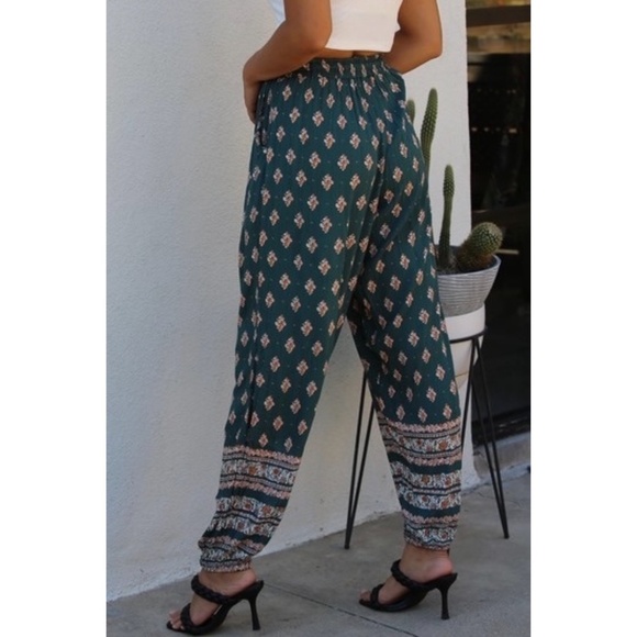 ANGIE Dark Green Boho Print Joggers - Picture 3 of 8